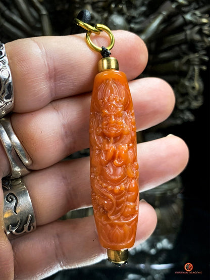 Rare Perle tibétaine de Mahakala en Agate Nan Hong - Talisman | obsidian dragons