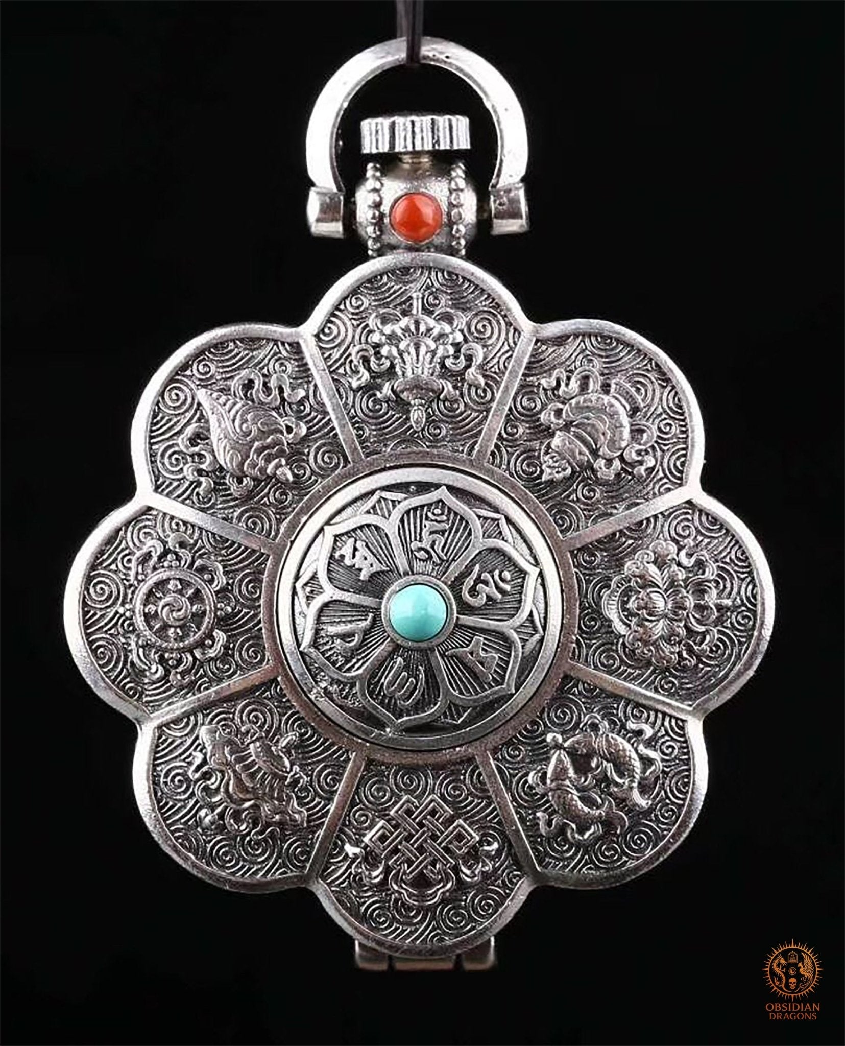 Reliquaire Bouddhiste Tibétain – Double Dorjé & Astamangala | obsidian dragons