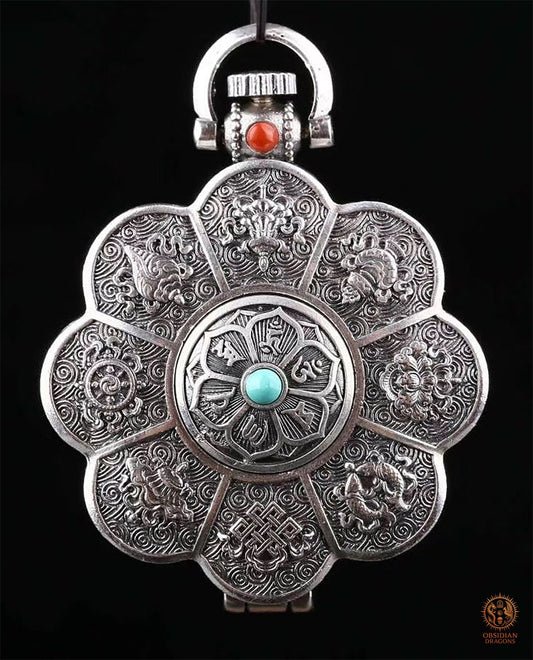 Reliquaire Bouddhiste Tibétain – Double Dorjé & Astamangala | obsidian dragons