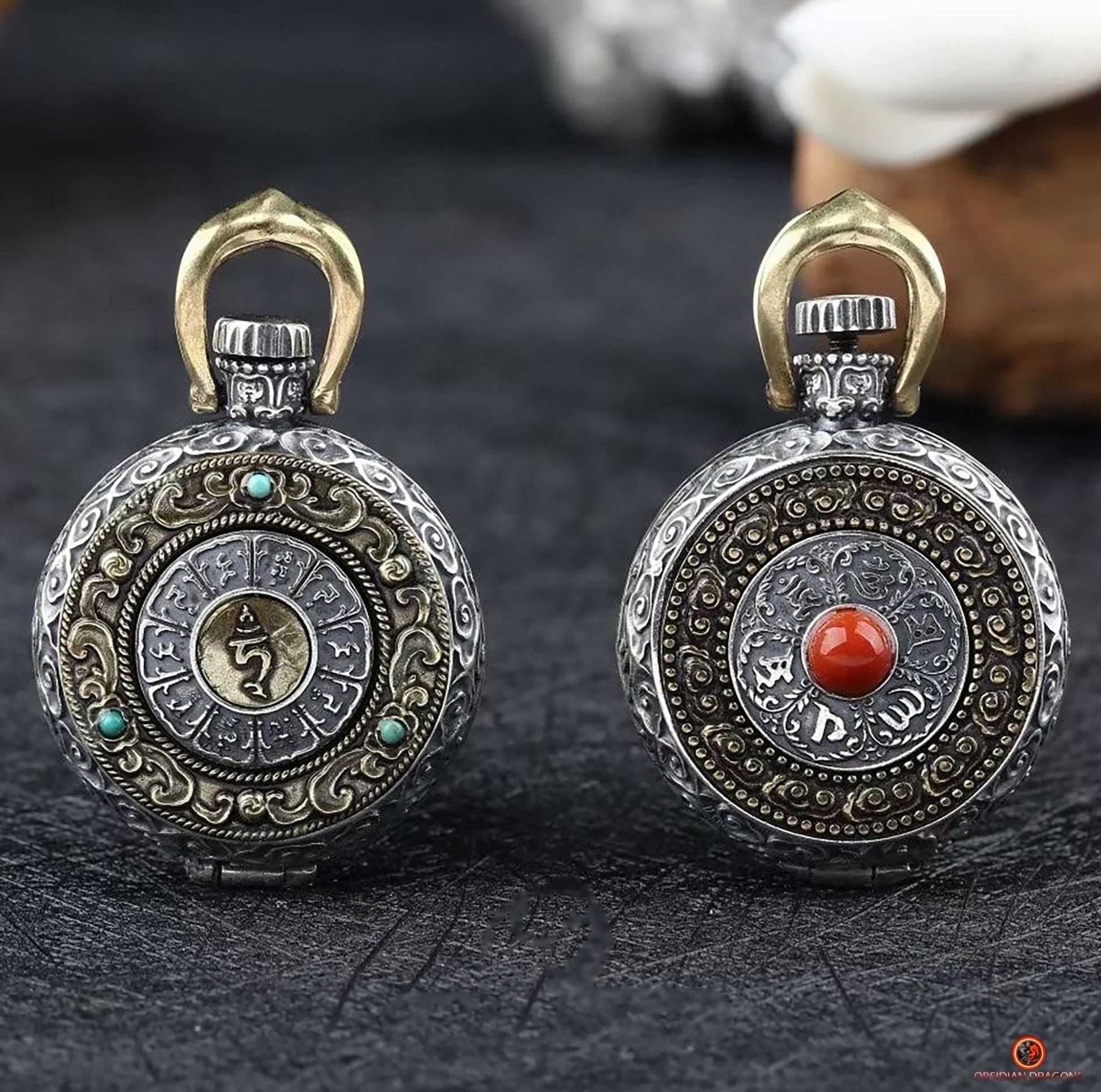 Reliquaire Tibétain de Tara Verte - Argent 925 - Mantra Tournant | obsidian dragons