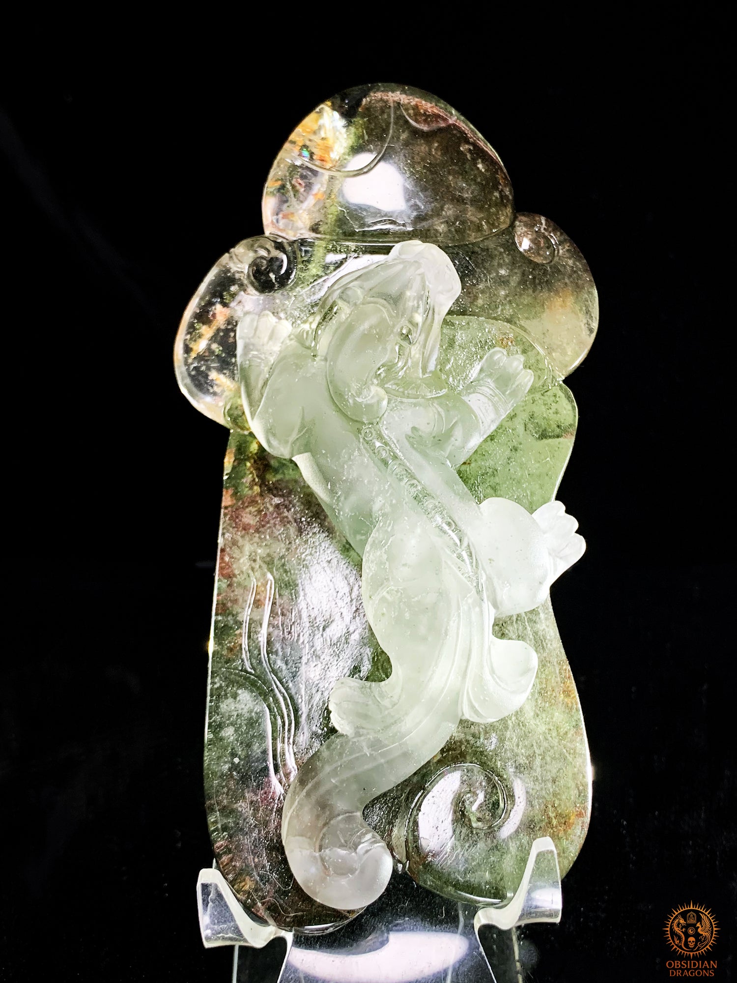 Sculpture Pixiu en Quartz Jardin – Œuvre Feng Shui rare | obsidian dragons