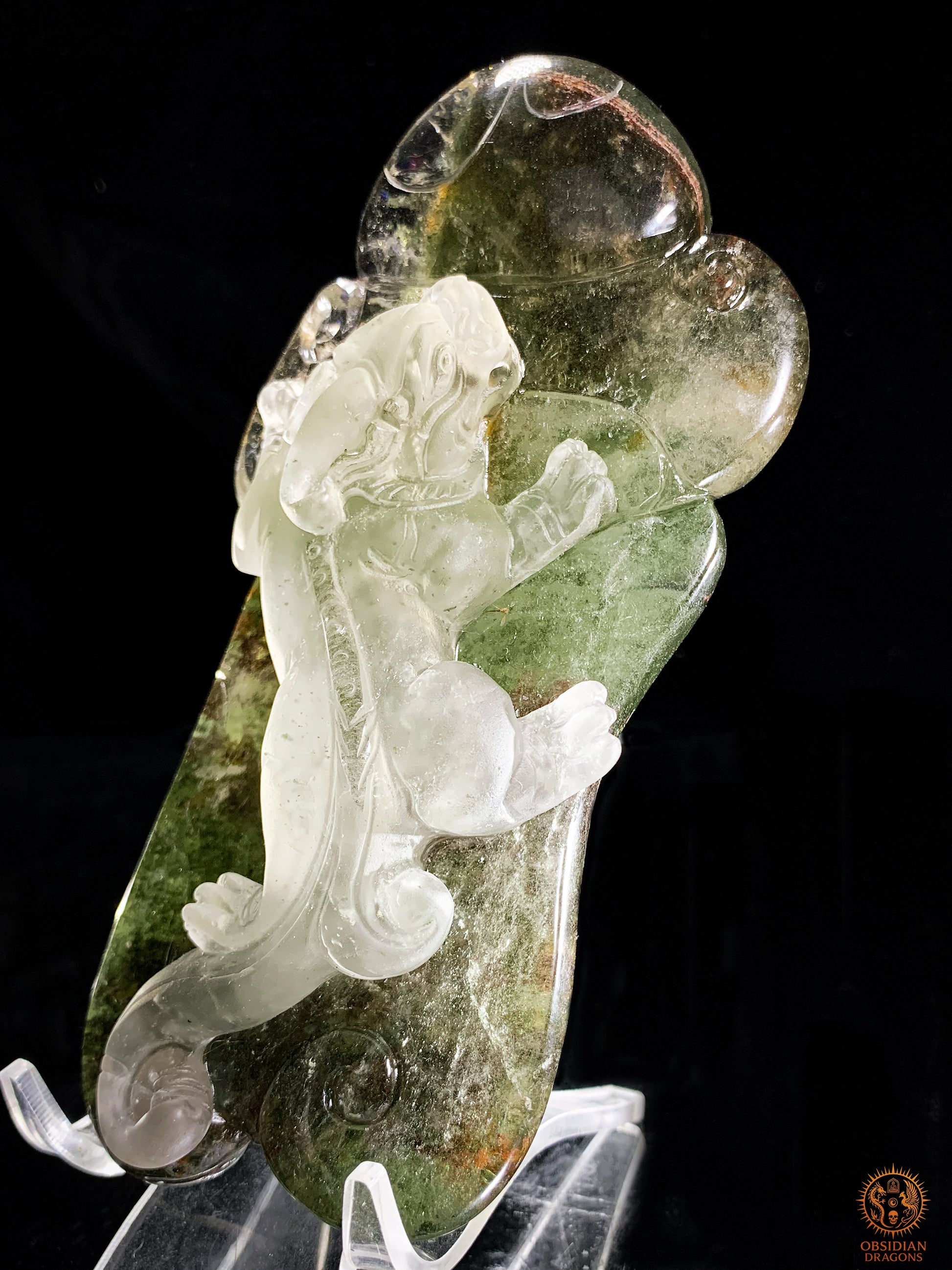 Sculpture Pixiu en Quartz Jardin – Œuvre Feng Shui rare | obsidian dragons