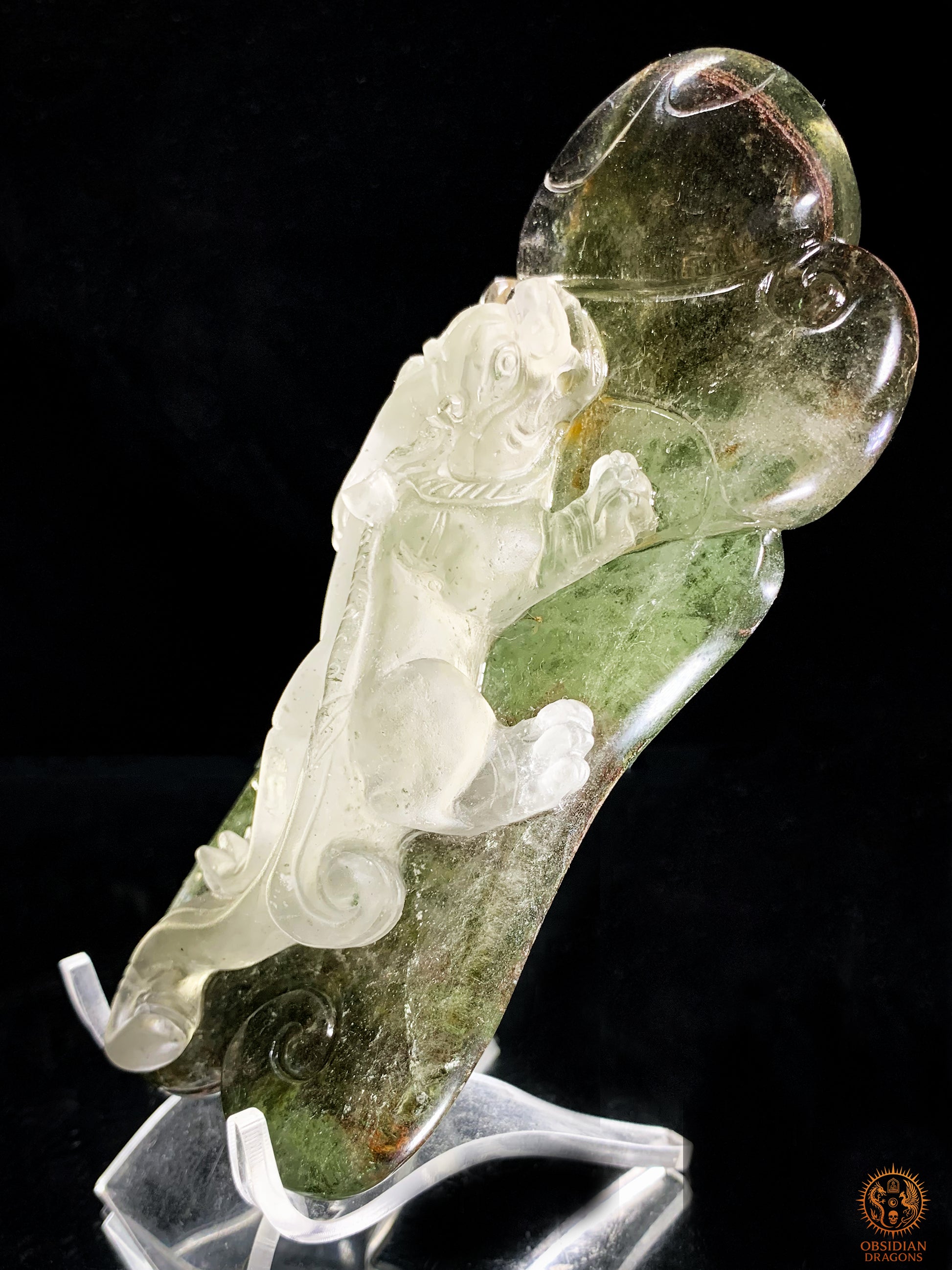 Sculpture Pixiu en Quartz Jardin – Œuvre Feng Shui rare | obsidian dragons