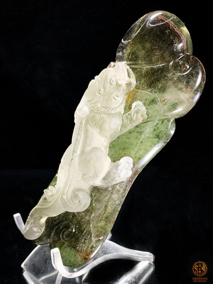 Sculpture Pixiu en Quartz Jardin – Œuvre Feng Shui rare | obsidian dragons