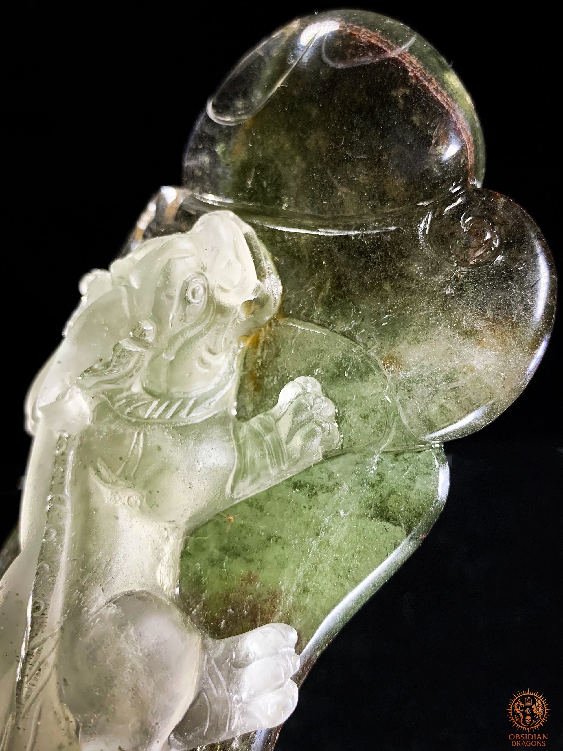 Sculpture Pixiu en Quartz Jardin – Œuvre Feng Shui rare | obsidian dragons