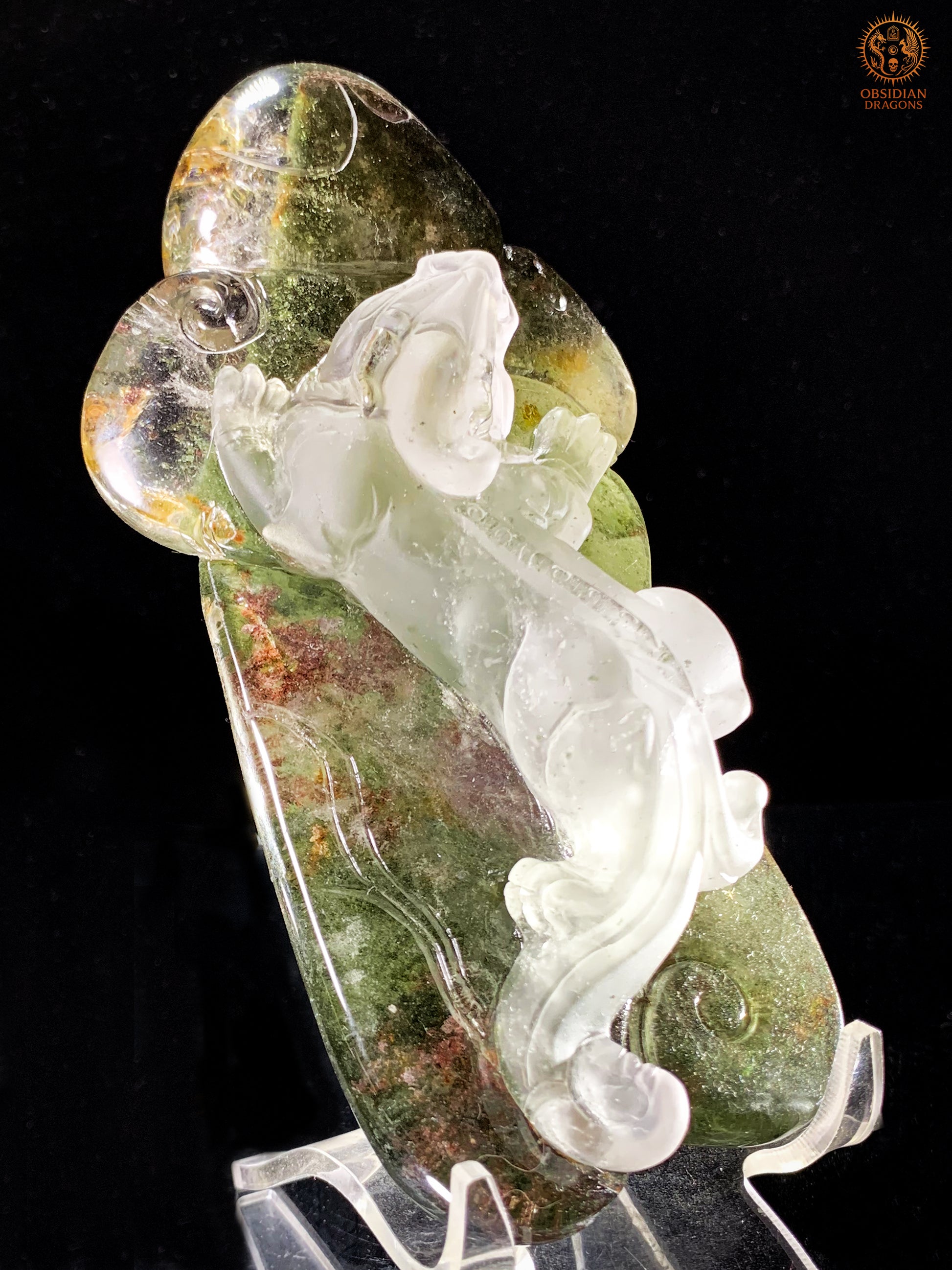 Sculpture Pixiu en Quartz Jardin – Œuvre Feng Shui rare | obsidian dragons