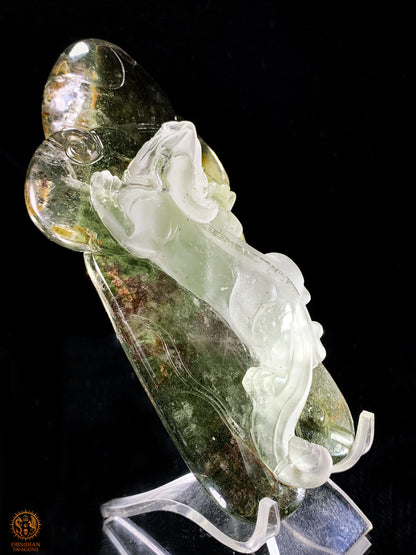 Sculpture Pixiu en Quartz Jardin – Œuvre Feng Shui rare | obsidian dragons