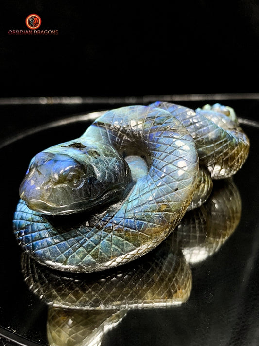 Serpent en Labradorite - Sculpture Rare et Art Exceptionnel | obsidian dragons