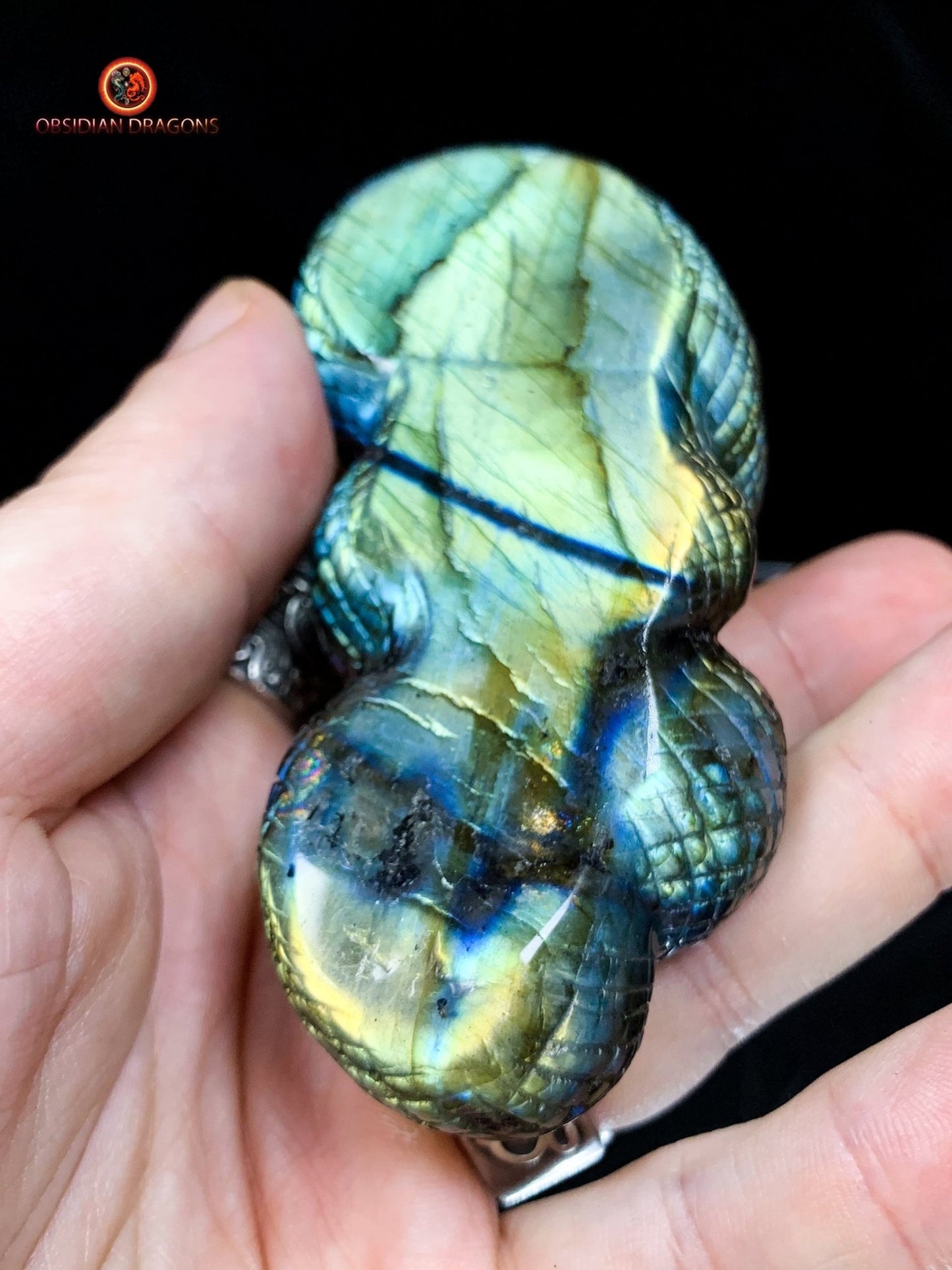 Serpent en Labradorite - Sculpture Rare et Art Exceptionnel | obsidian dragons