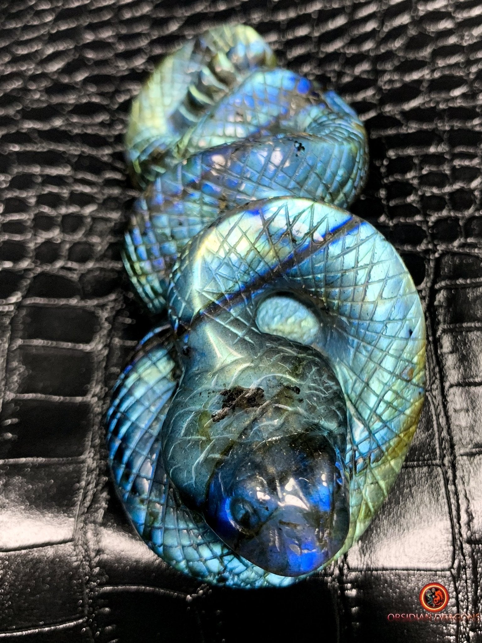 Serpent en Labradorite - Sculpture Rare et Art Exceptionnel | obsidian dragons