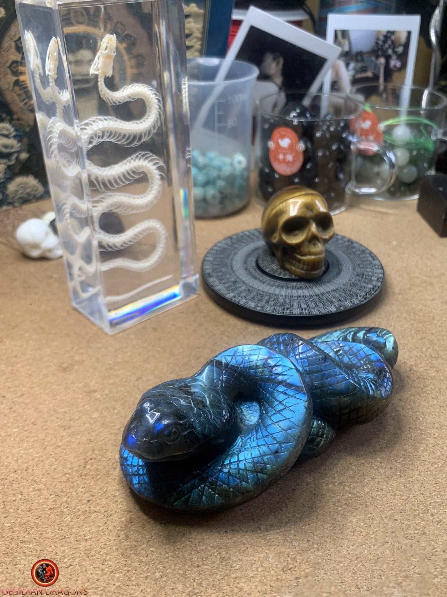 Serpent en Labradorite - Sculpture Rare et Art Exceptionnel | obsidian dragons