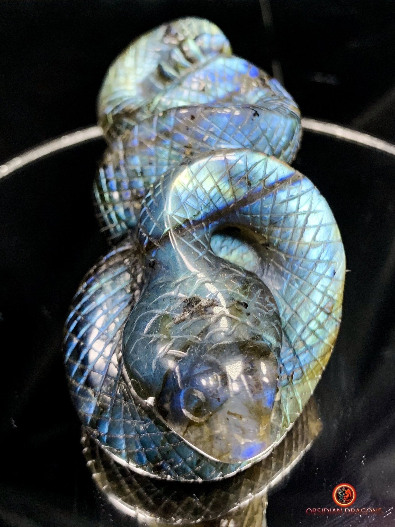 Serpent en Labradorite - Sculpture Rare et Art Exceptionnel | obsidian dragons