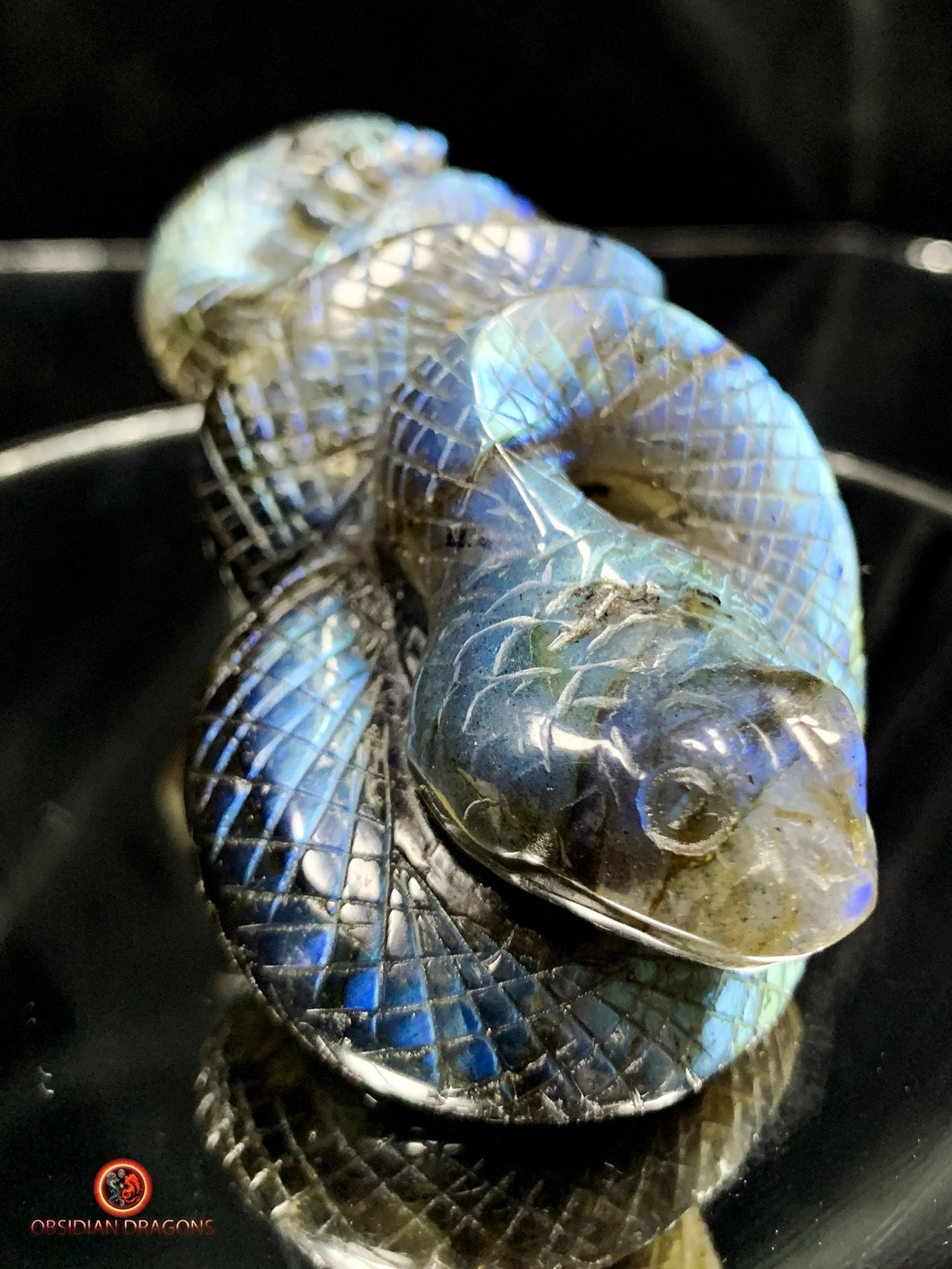 Serpent en Labradorite - Sculpture Rare et Art Exceptionnel | obsidian dragons
