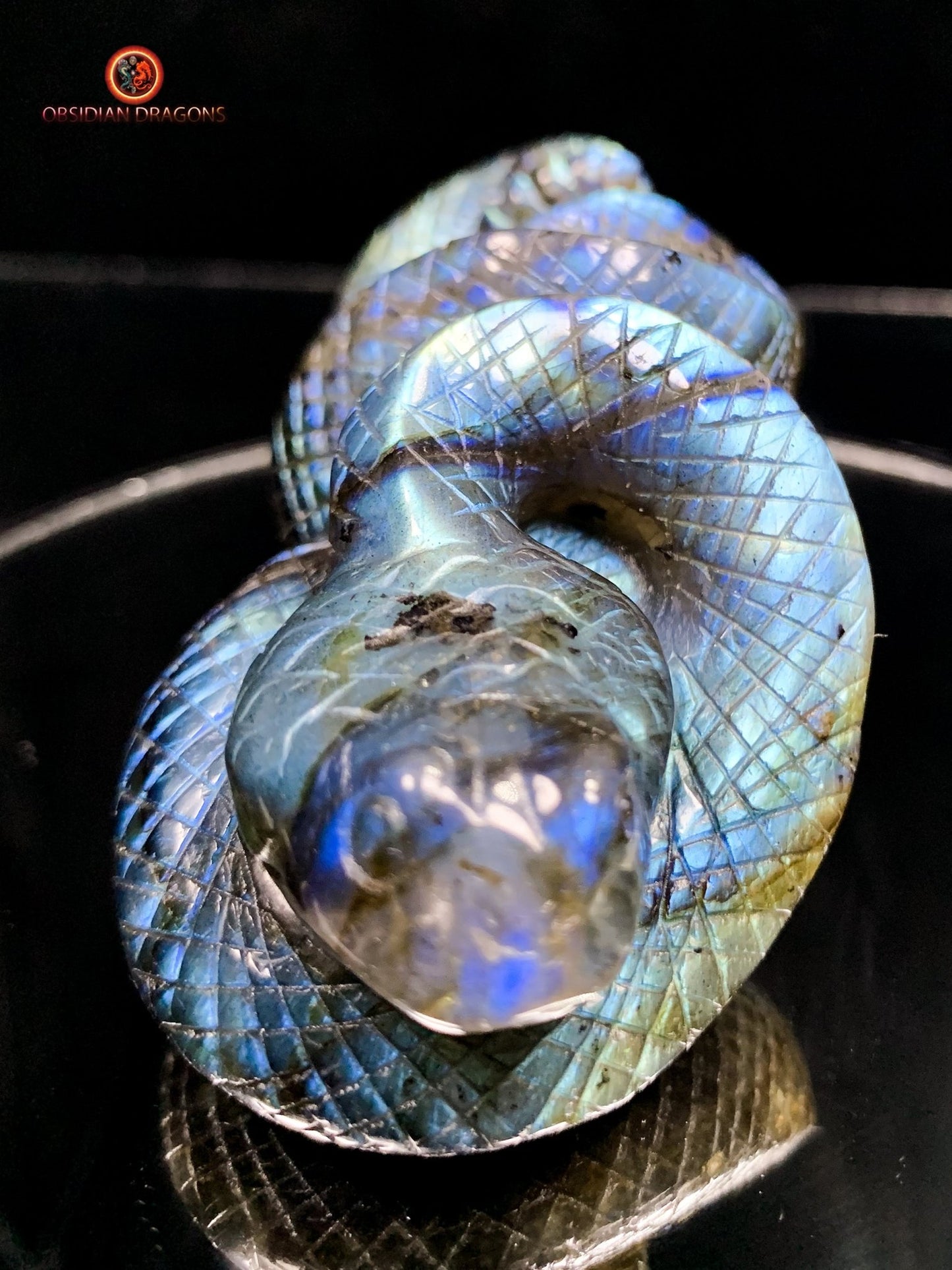 Serpent en Labradorite - Sculpture Rare et Art Exceptionnel | obsidian dragons