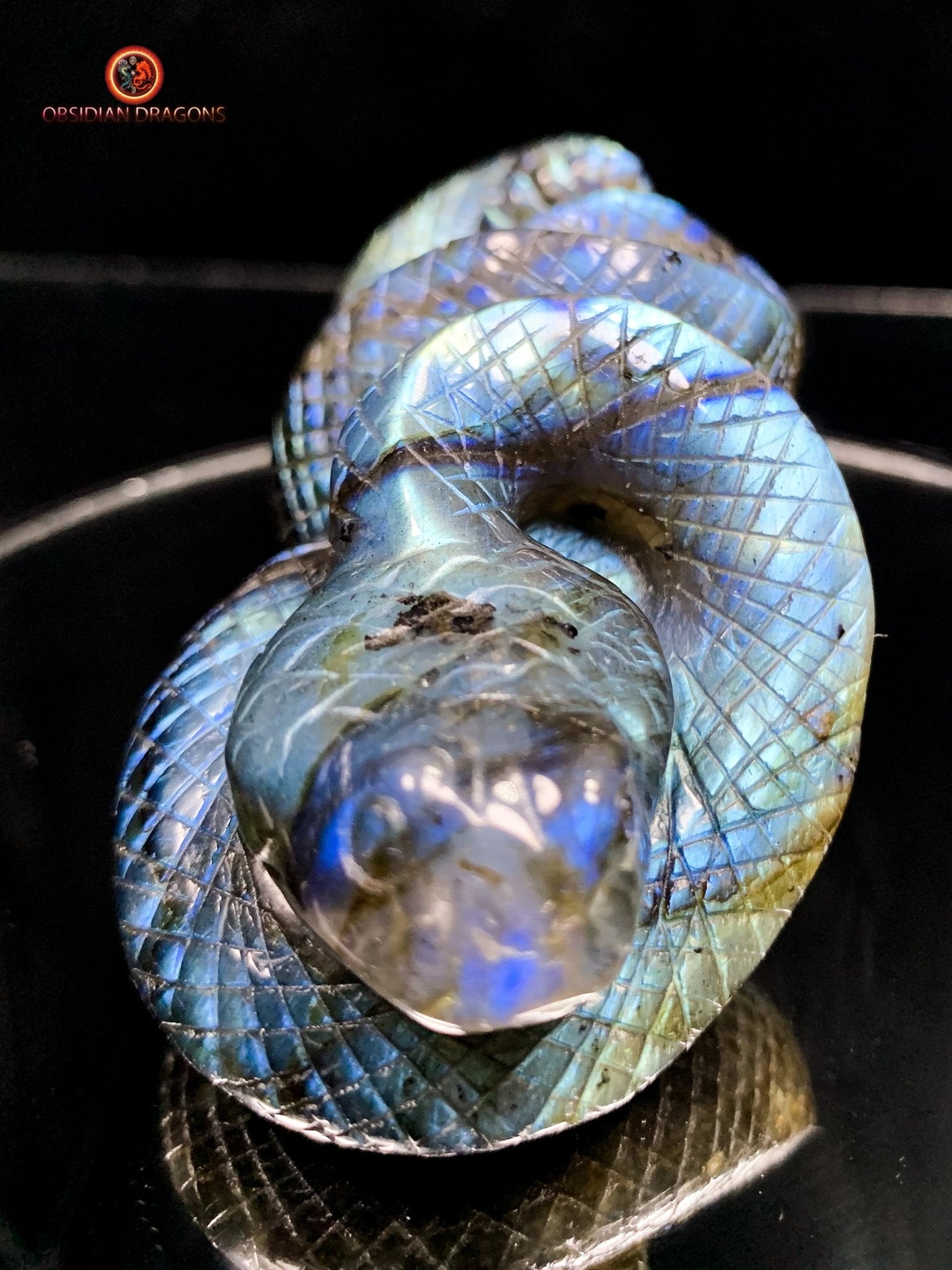 Serpent en Labradorite - Sculpture Rare et Art Exceptionnel | obsidian dragons