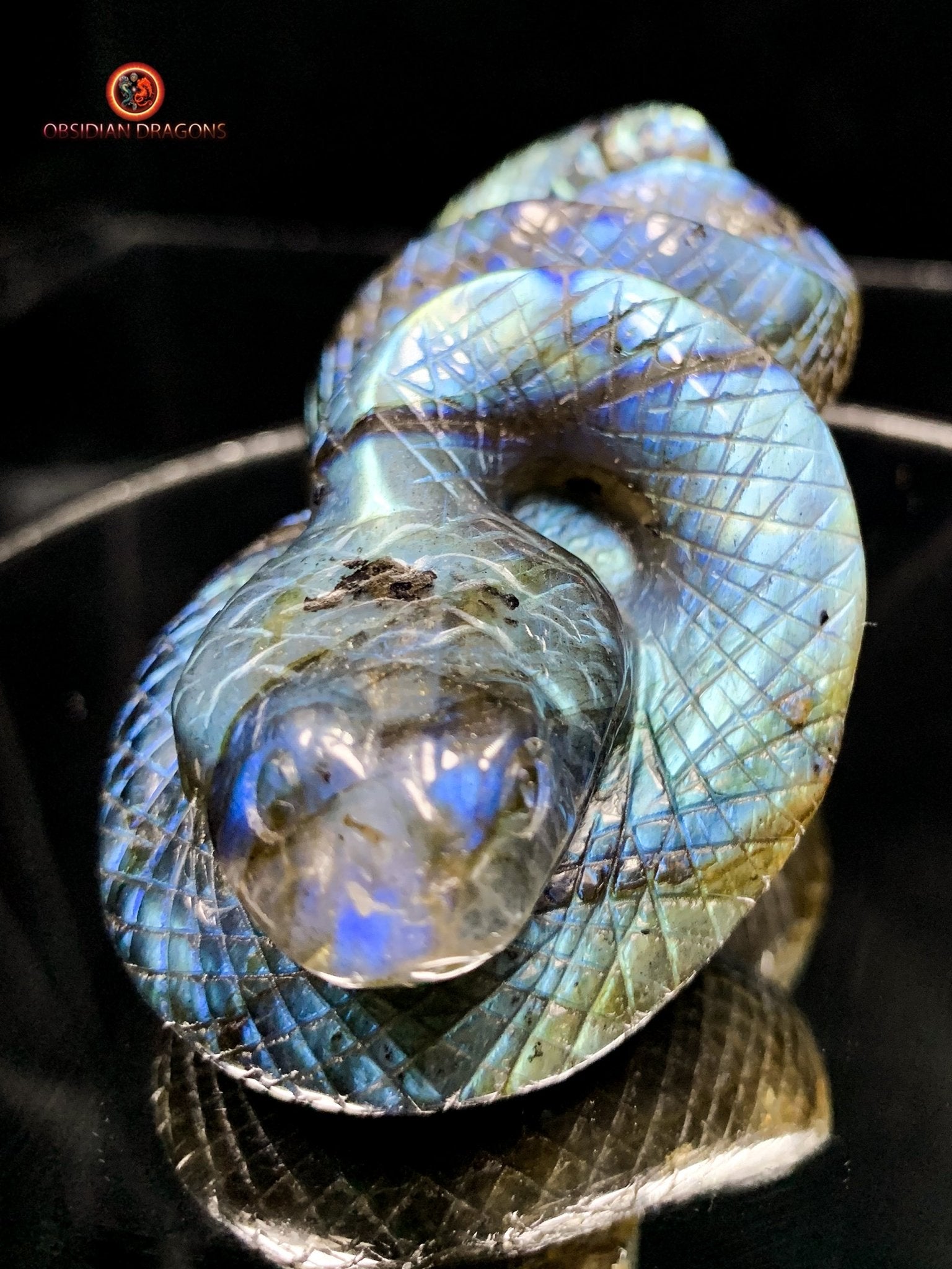 Serpent en Labradorite - Sculpture Rare et Art Exceptionnel | obsidian dragons