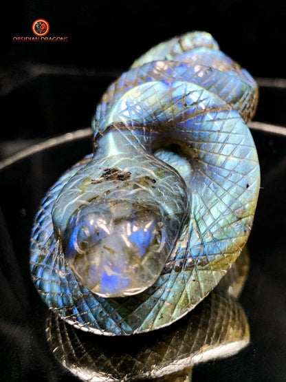 Serpent en Labradorite - Sculpture Rare et Art Exceptionnel | obsidian dragons
