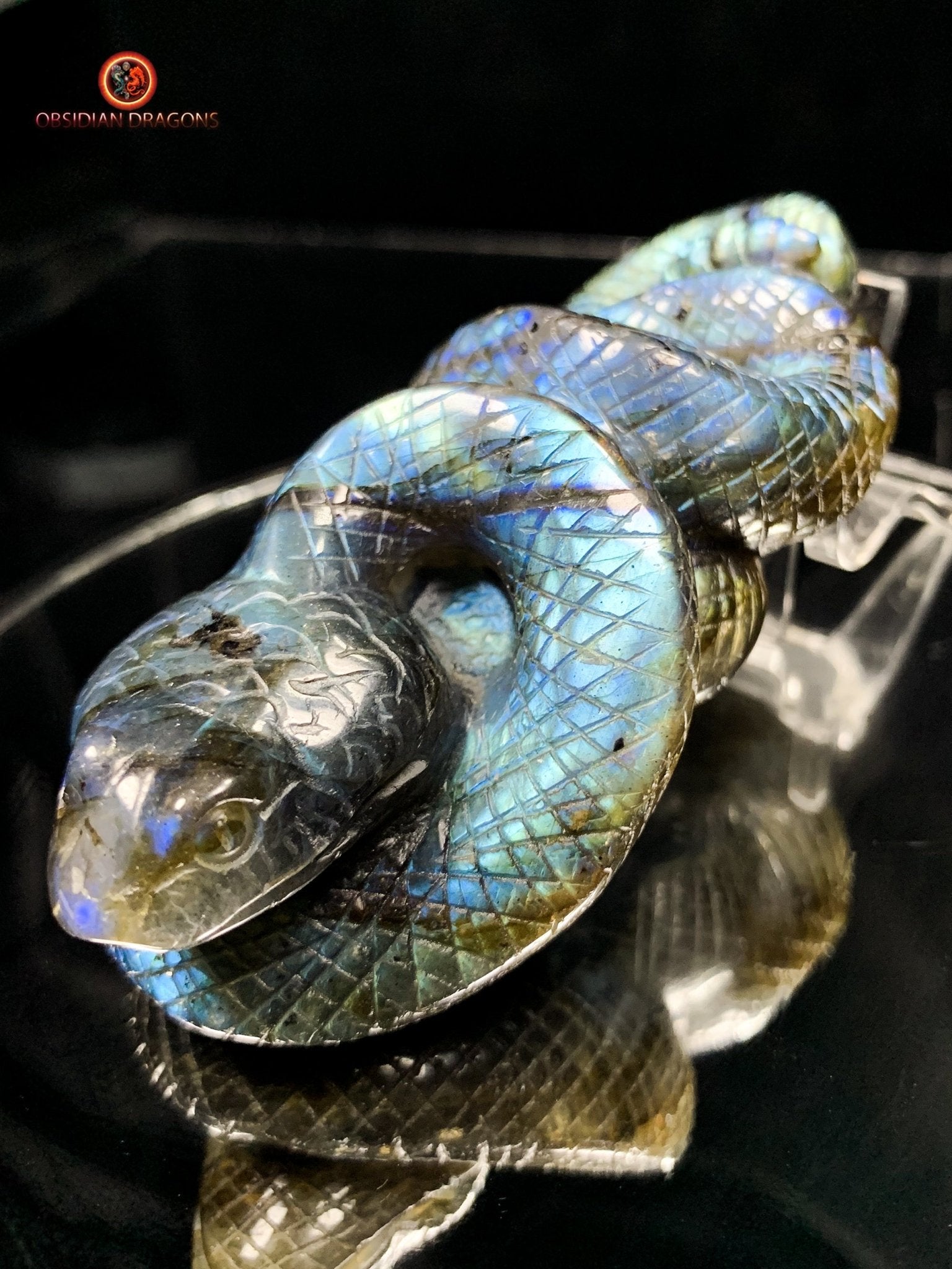 Serpent en Labradorite - Sculpture Rare et Art Exceptionnel | obsidian dragons