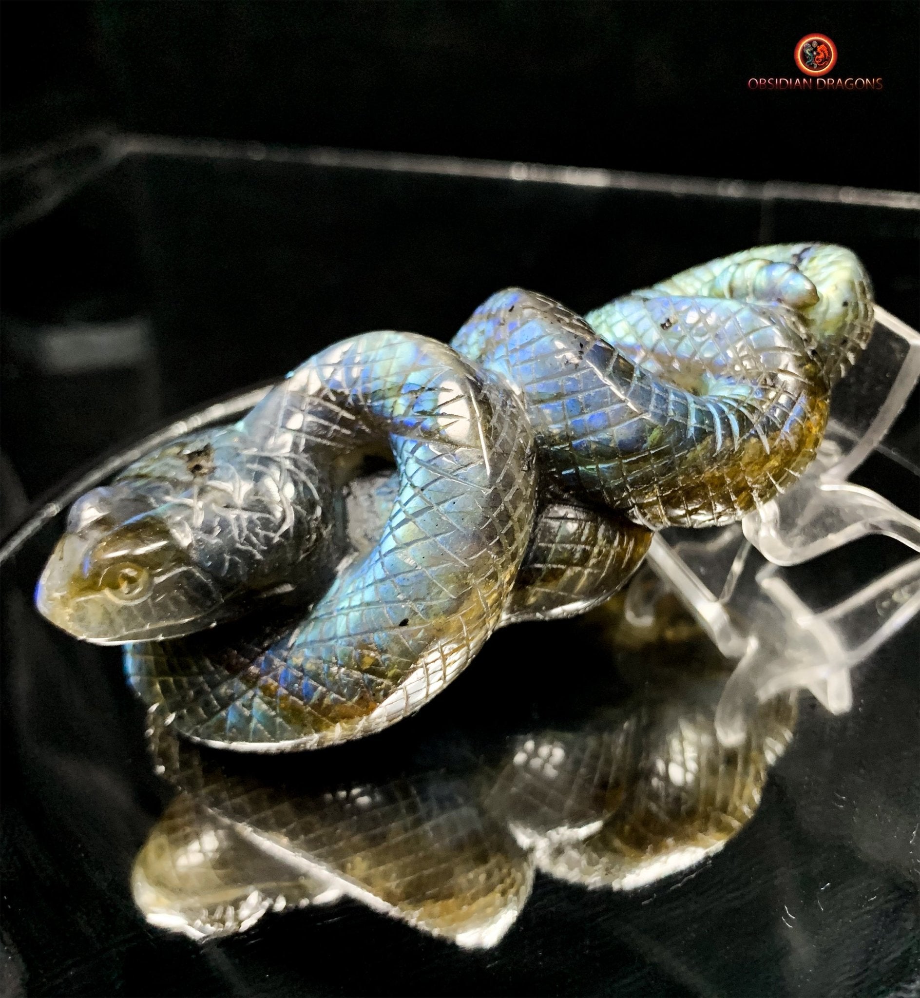 Serpent en Labradorite - Sculpture Rare et Art Exceptionnel | obsidian dragons