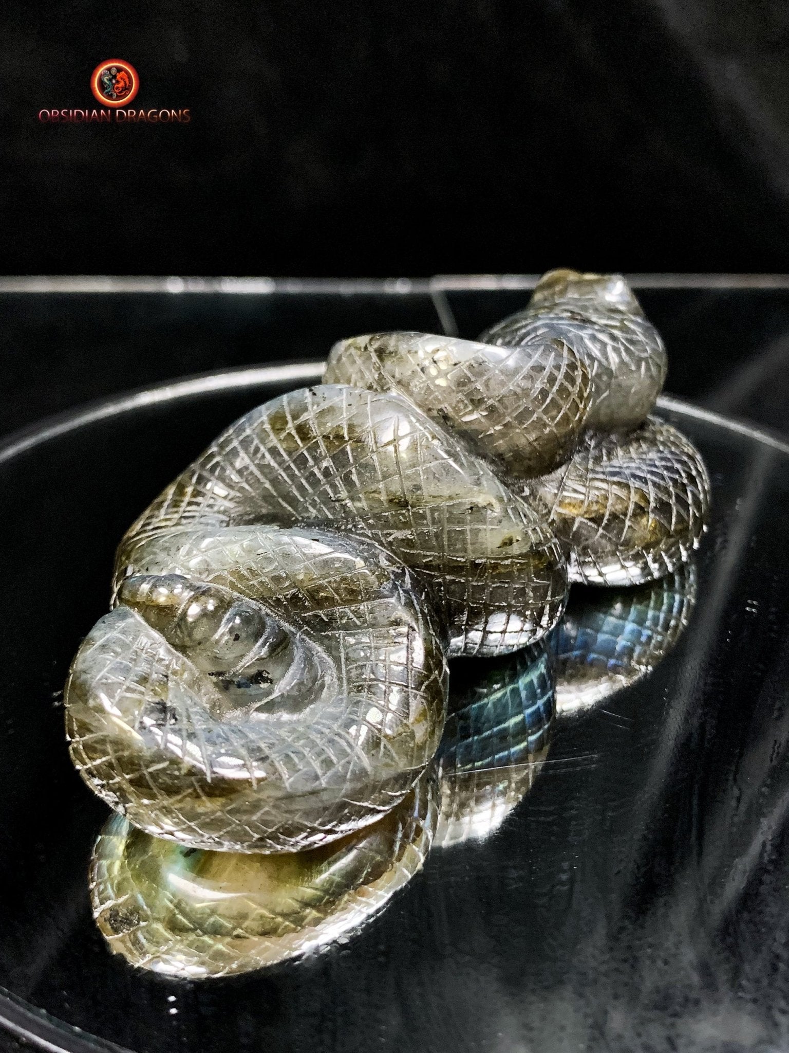 Serpent en Labradorite - Sculpture Rare et Art Exceptionnel | obsidian dragons