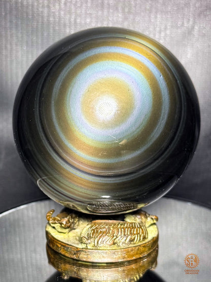 Sphère en obsidienne œil céleste rare bleu & jaune - obsidian dragons