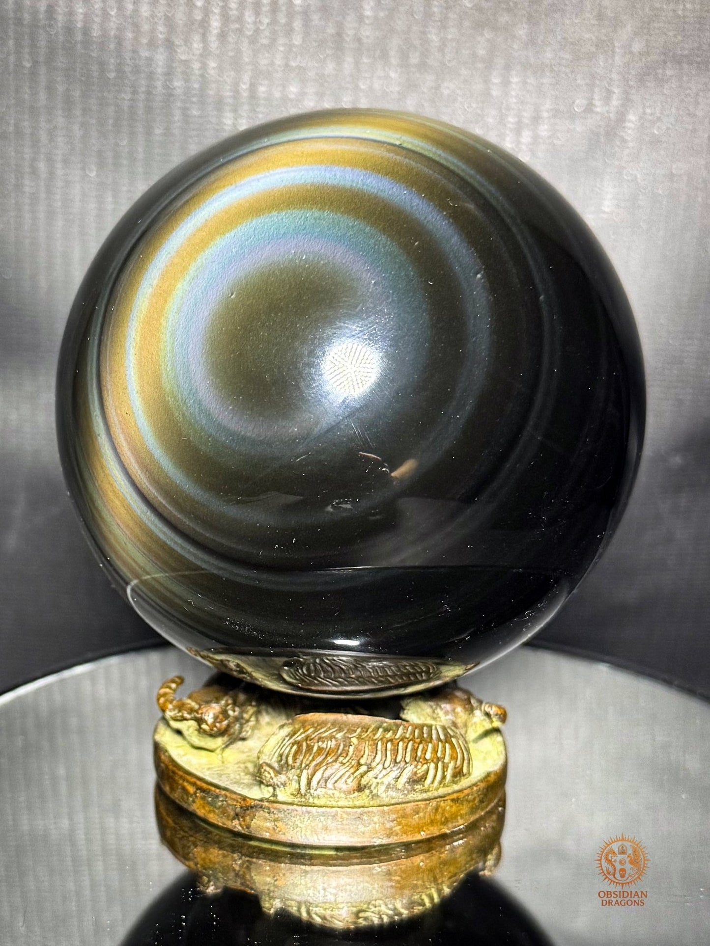 Sphère en obsidienne œil céleste rare bleu & jaune - obsidian dragons