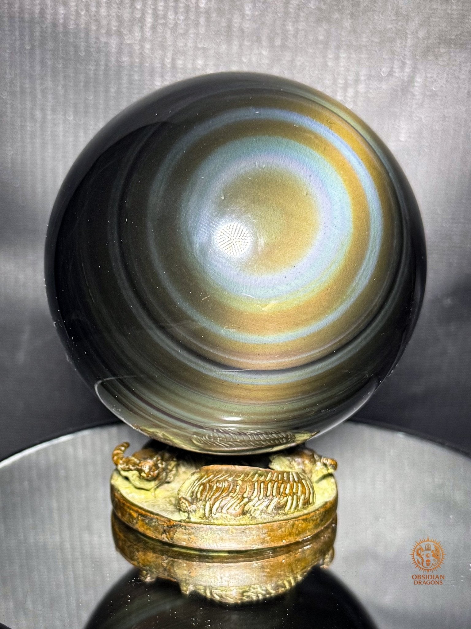 Sphère en obsidienne œil céleste rare bleu & jaune - obsidian dragons