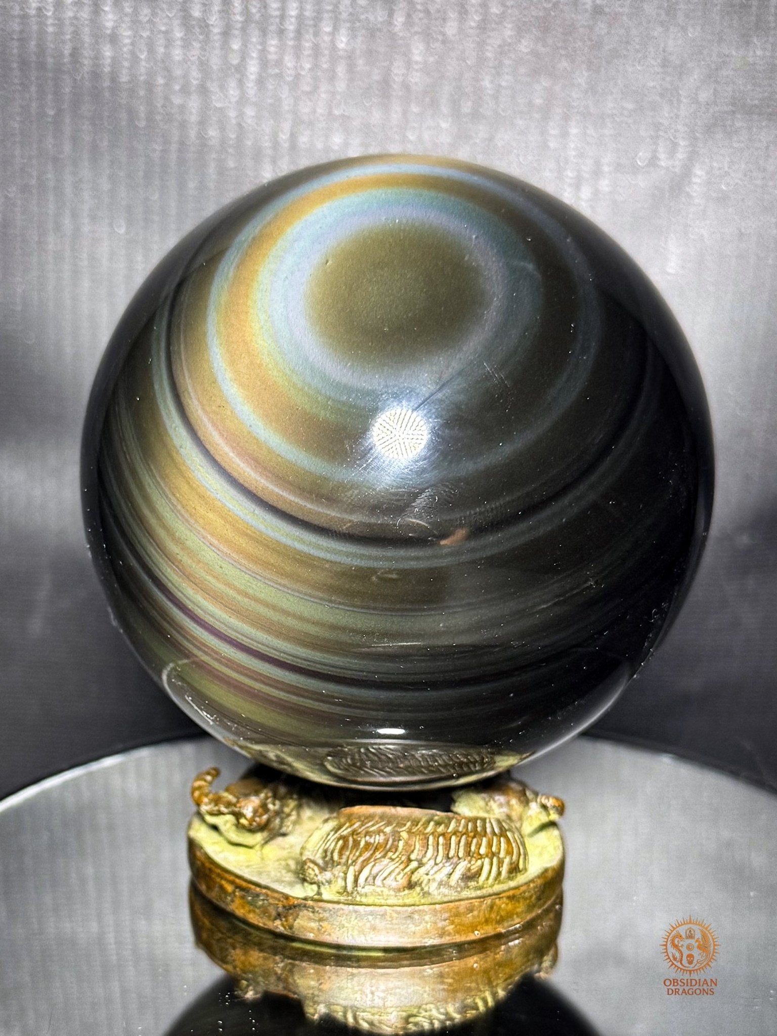 Sphère en obsidienne œil céleste rare bleu & jaune - obsidian dragons
