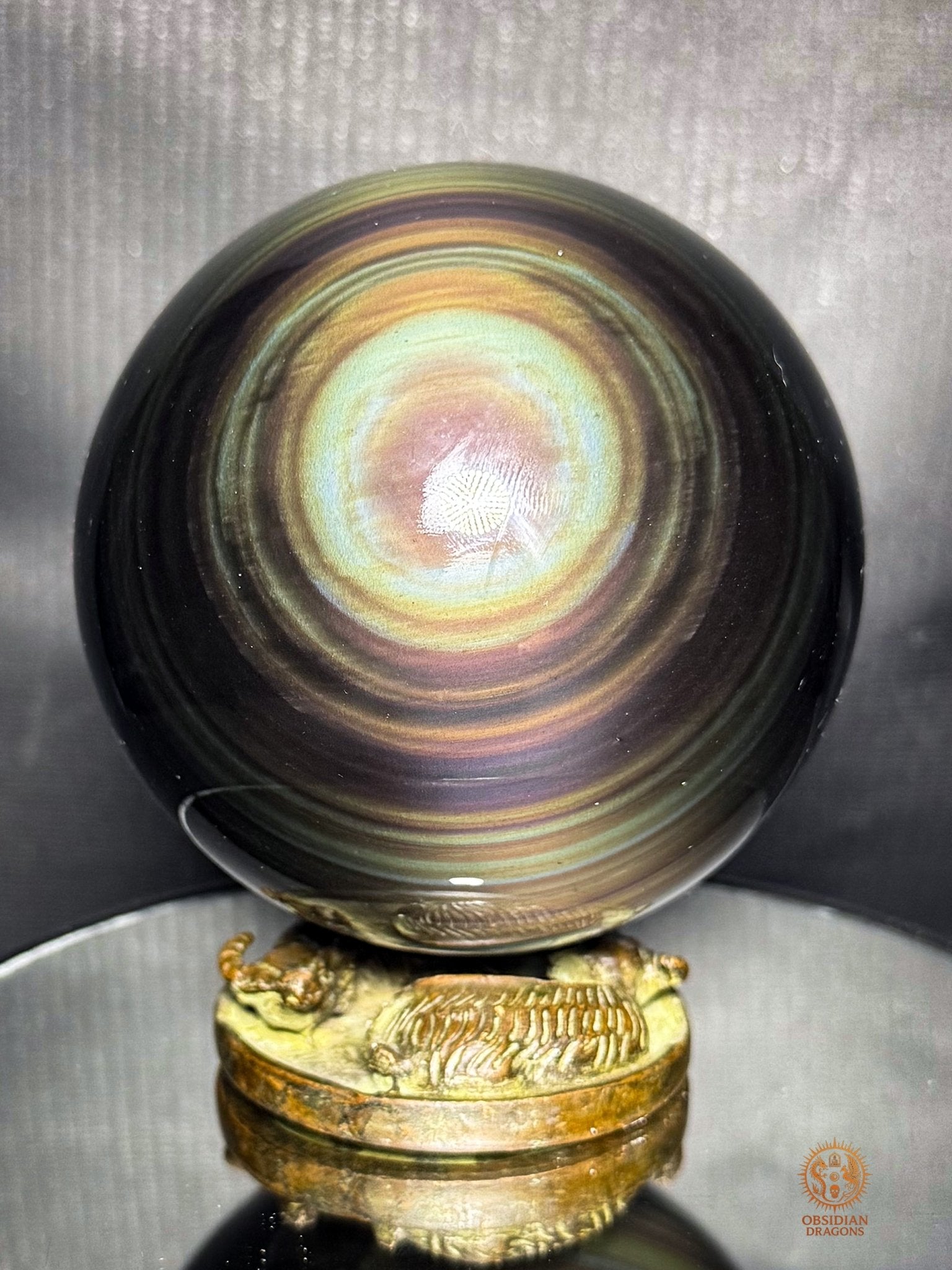 Sphère en obsidienne œil céleste rare bleu & jaune - obsidian dragons