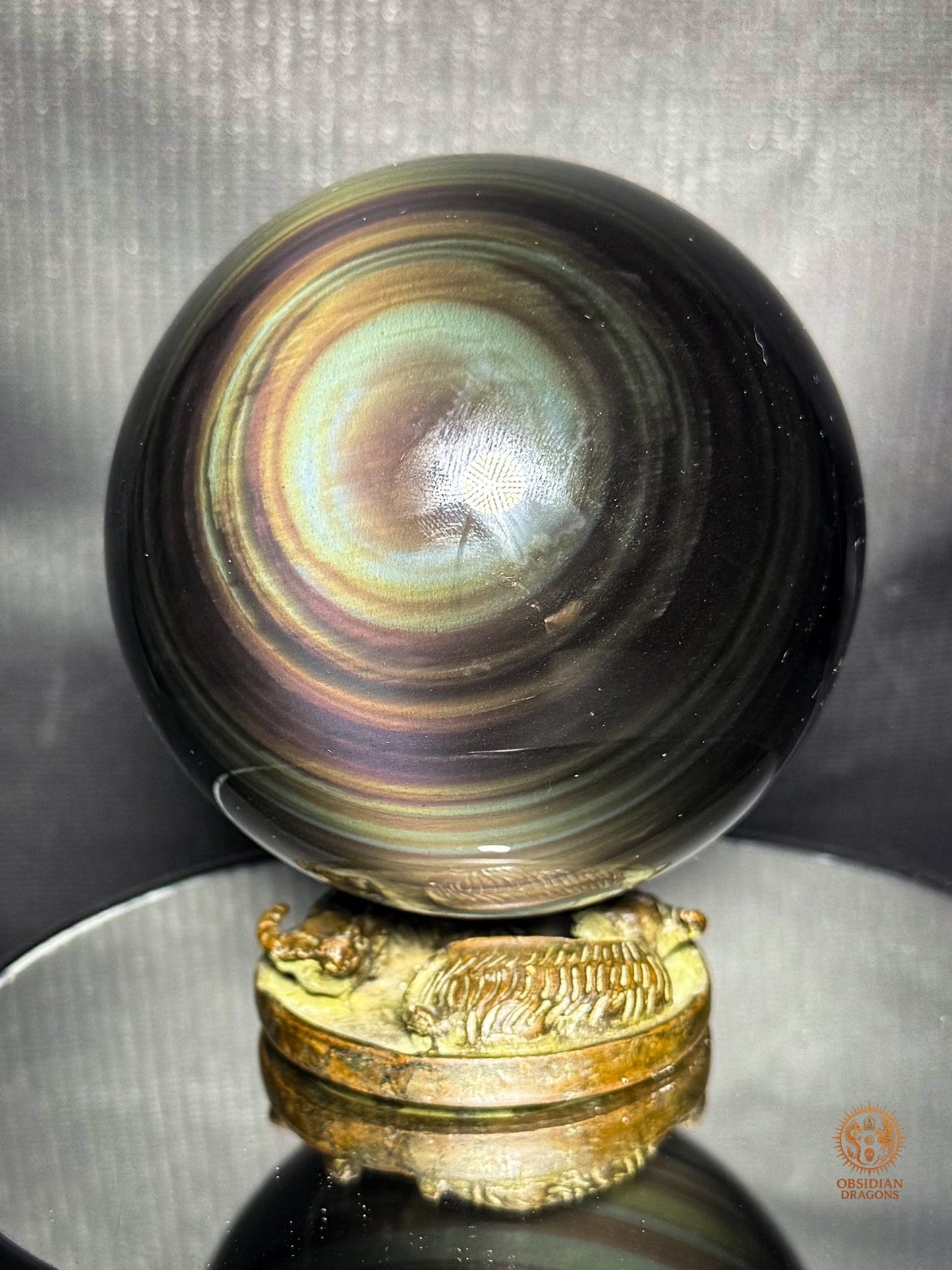 Sphère en obsidienne œil céleste rare bleu & jaune - obsidian dragons