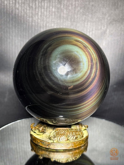 Sphère en obsidienne œil céleste rare bleu & jaune - obsidian dragons