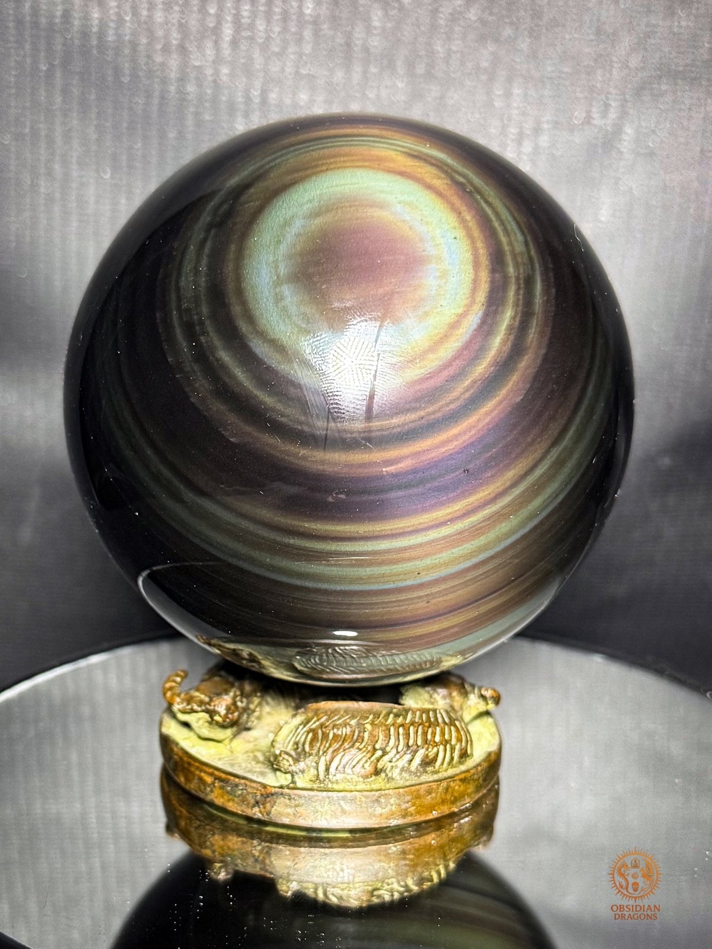 Sphère en obsidienne œil céleste rare bleu & jaune - obsidian dragons