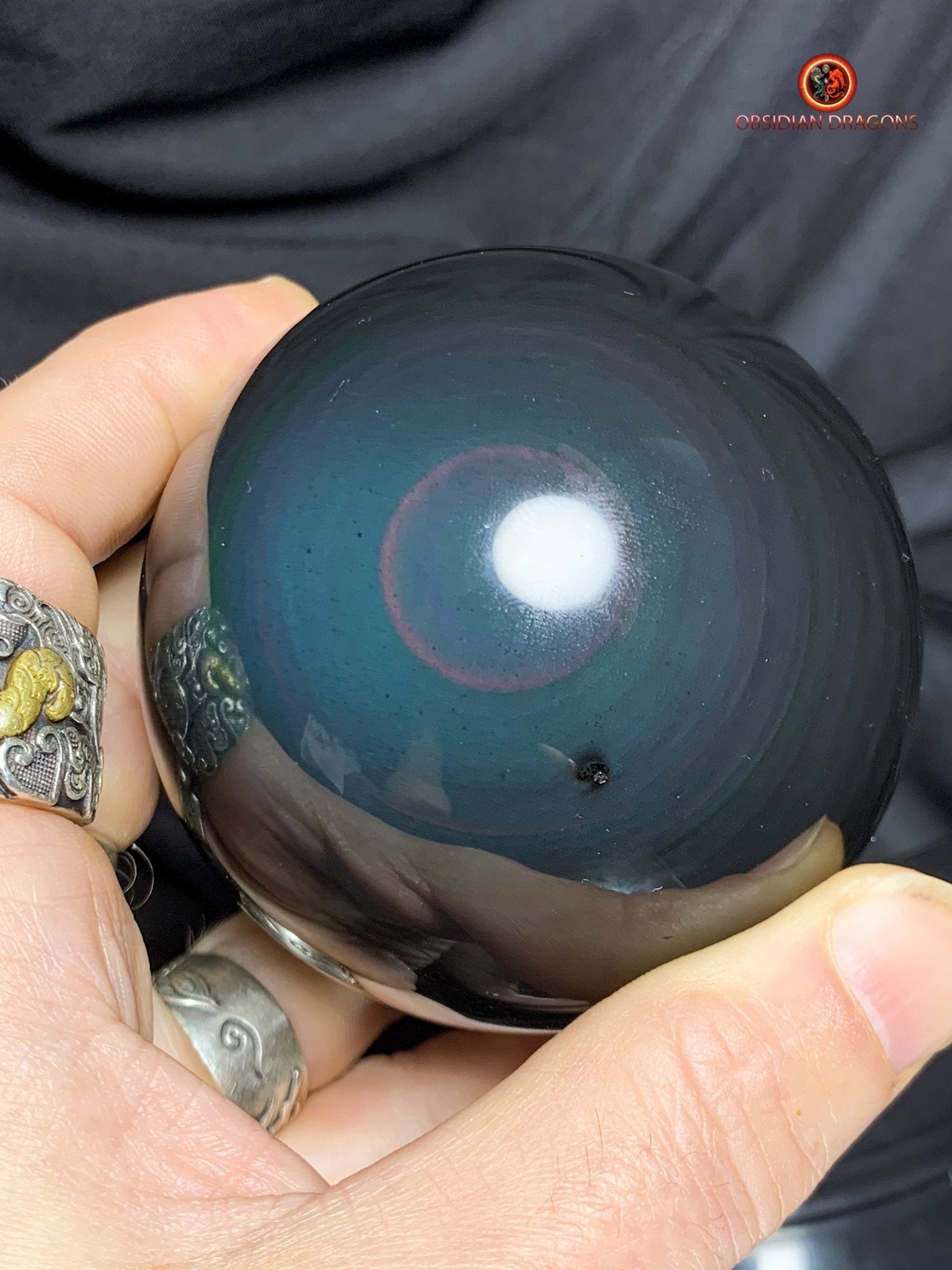 Sphère en Obsidienne œil Céleste- Diamètre 7.64cm- 0.535kg | obsidian dragons