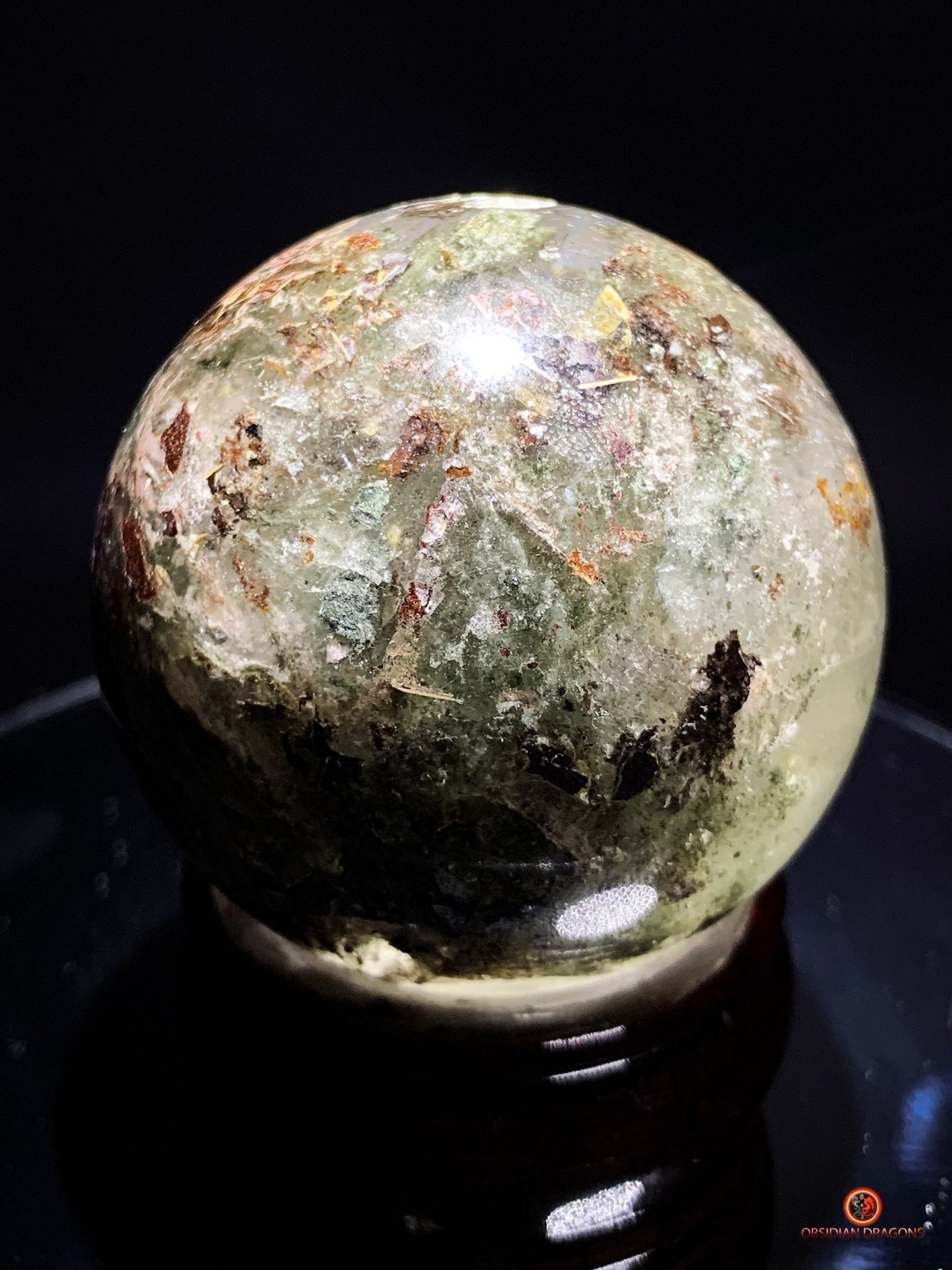 Sphère en Quartz Chlorite - boule de cristal - cristal naturel | obsidian dragons