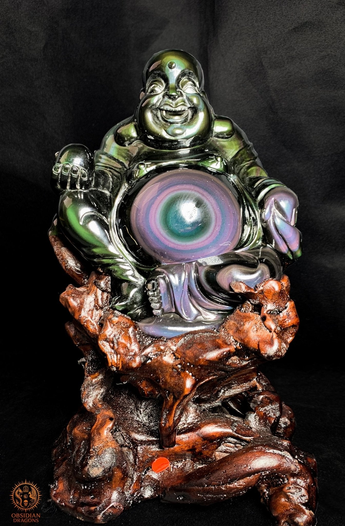 Statue de Bouddha en Obsidienne Œil Céleste – Bouddha Rieur | obsidian dragons
