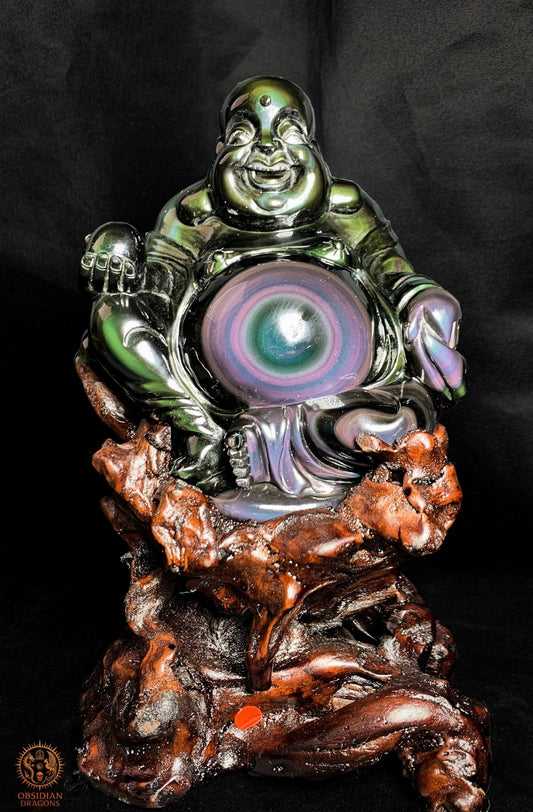Statue de Bouddha en Obsidienne Œil Céleste – Bouddha Rieur | obsidian dragons