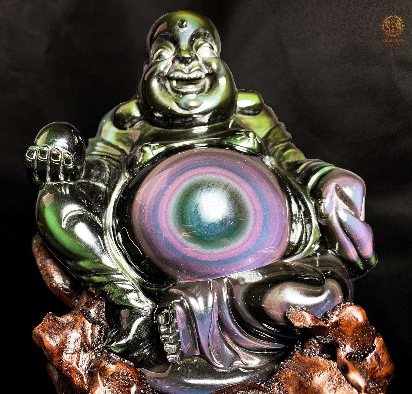 Statue de Bouddha en Obsidienne Œil Céleste – Bouddha Rieur | obsidian dragons