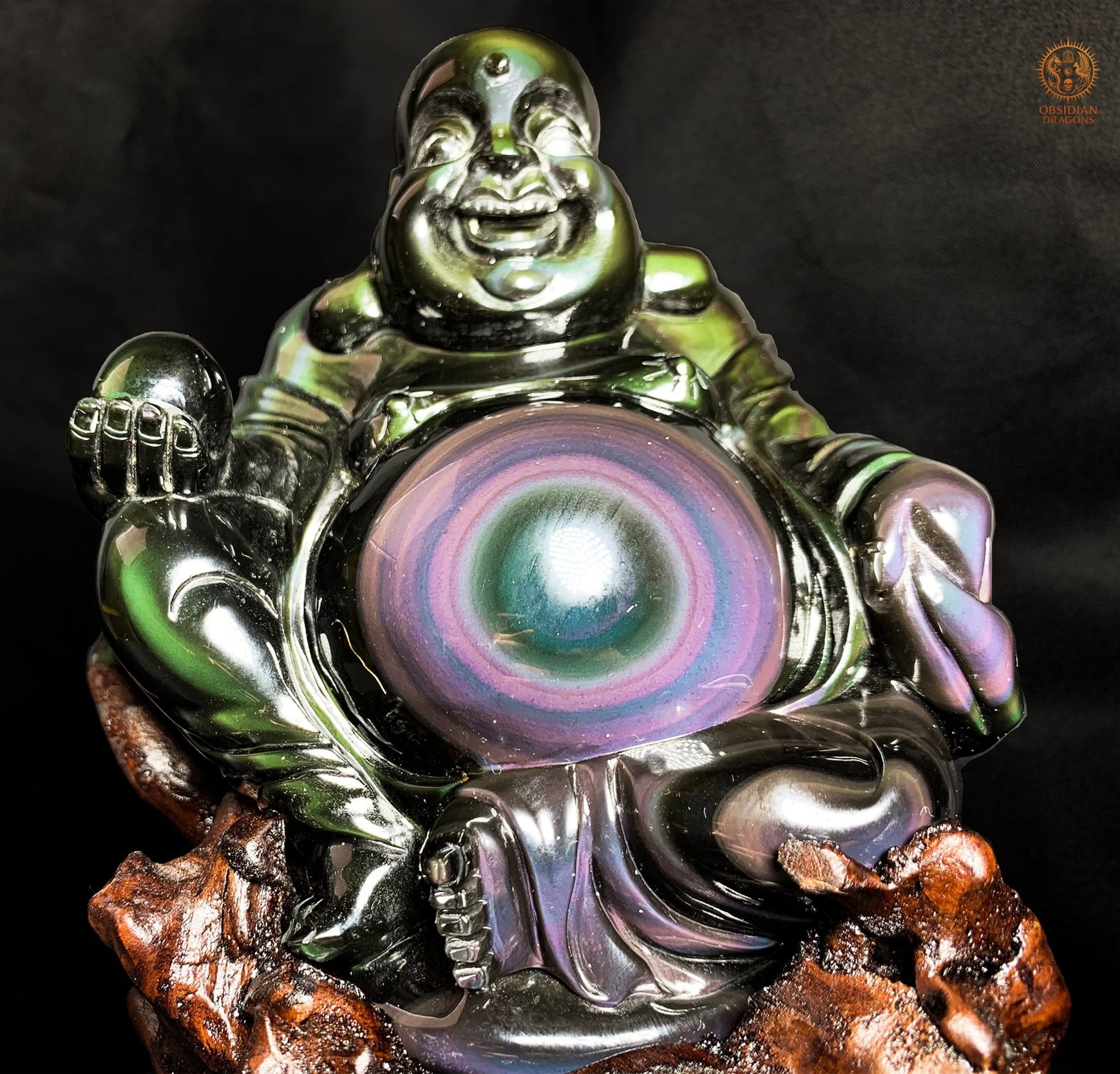Statue de Bouddha en Obsidienne Œil Céleste – Bouddha Rieur | obsidian dragons