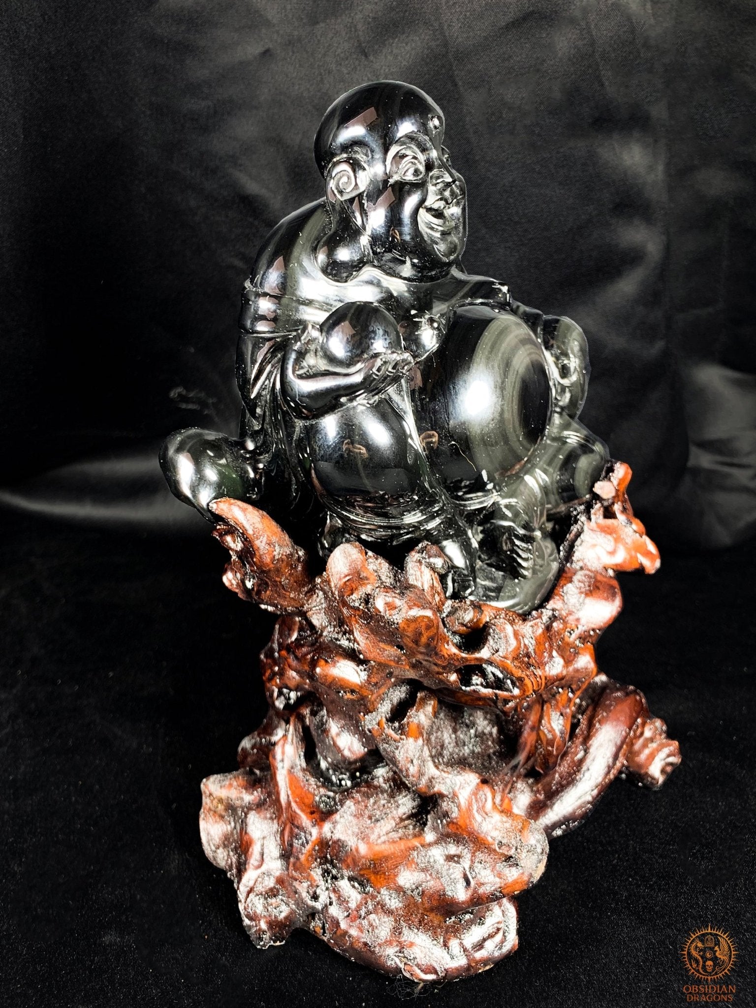 Statue de Bouddha en Obsidienne Œil Céleste – Bouddha Rieur | obsidian dragons