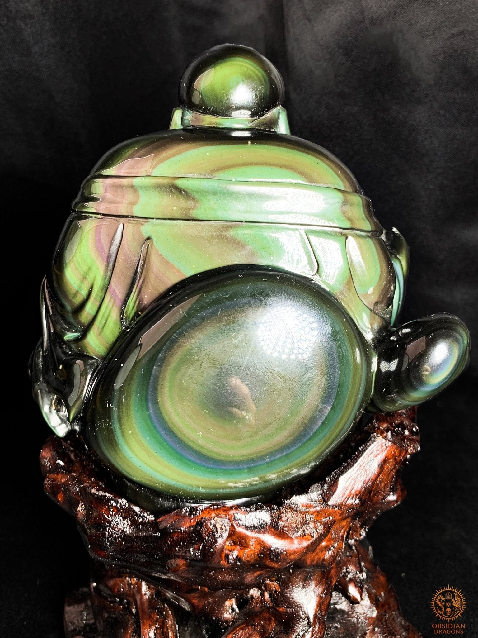 Statue de Bouddha en Obsidienne Œil Céleste – Bouddha Rieur | obsidian dragons