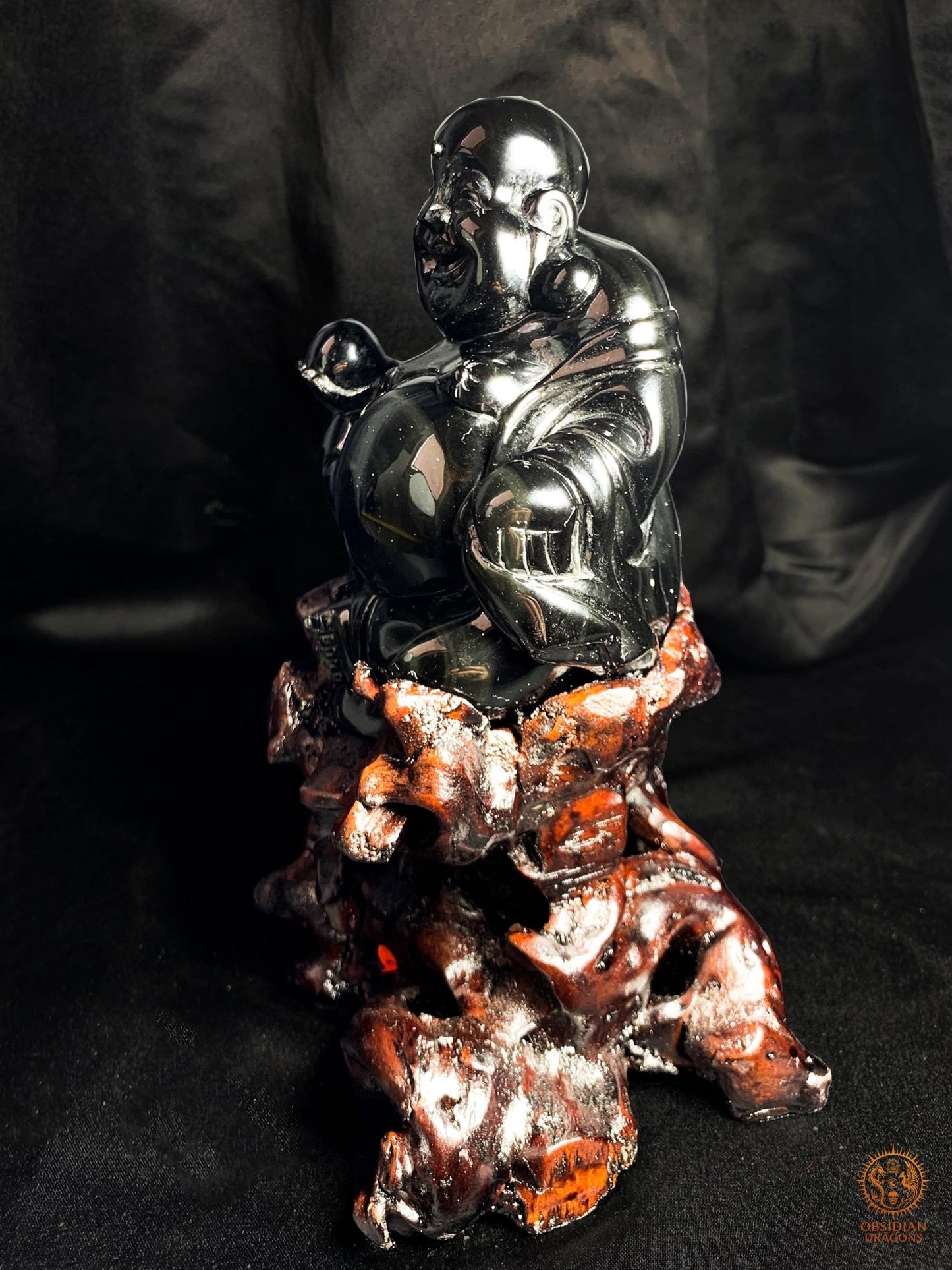 Statue de Bouddha en Obsidienne Œil Céleste – Bouddha Rieur | obsidian dragons