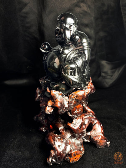 Statue de Bouddha en Obsidienne Œil Céleste – Bouddha Rieur | obsidian dragons
