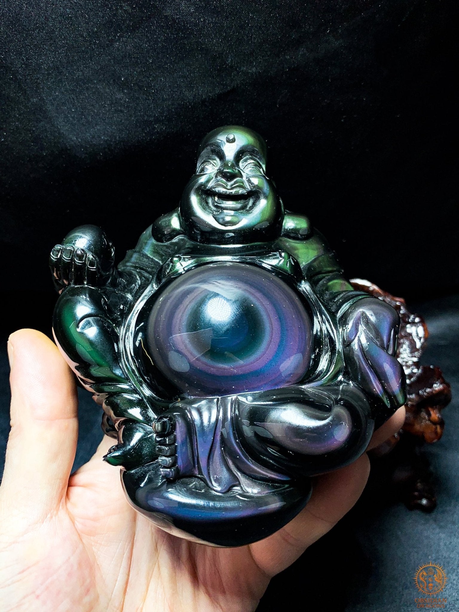 Statue de Bouddha en Obsidienne Œil Céleste – Bouddha Rieur | obsidian dragons