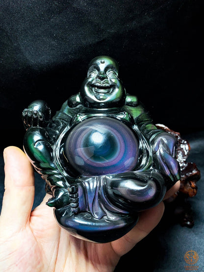 Statue de Bouddha en Obsidienne Œil Céleste – Bouddha Rieur | obsidian dragons