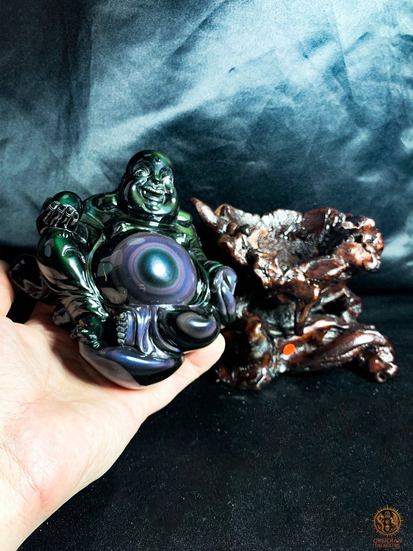 Statue de Bouddha en Obsidienne Œil Céleste – Bouddha Rieur | obsidian dragons