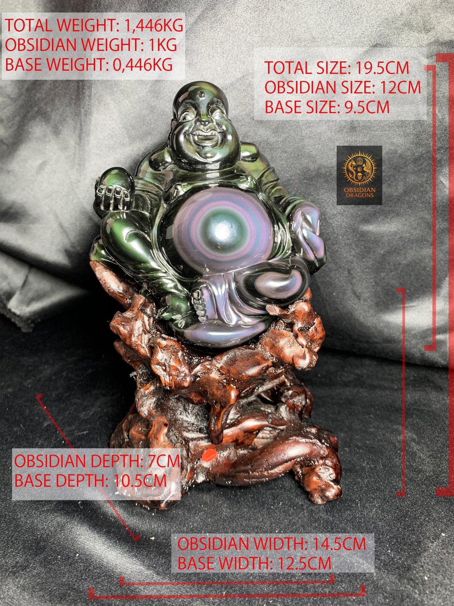 Statue de Bouddha en Obsidienne Œil Céleste – Bouddha Rieur | obsidian dragons