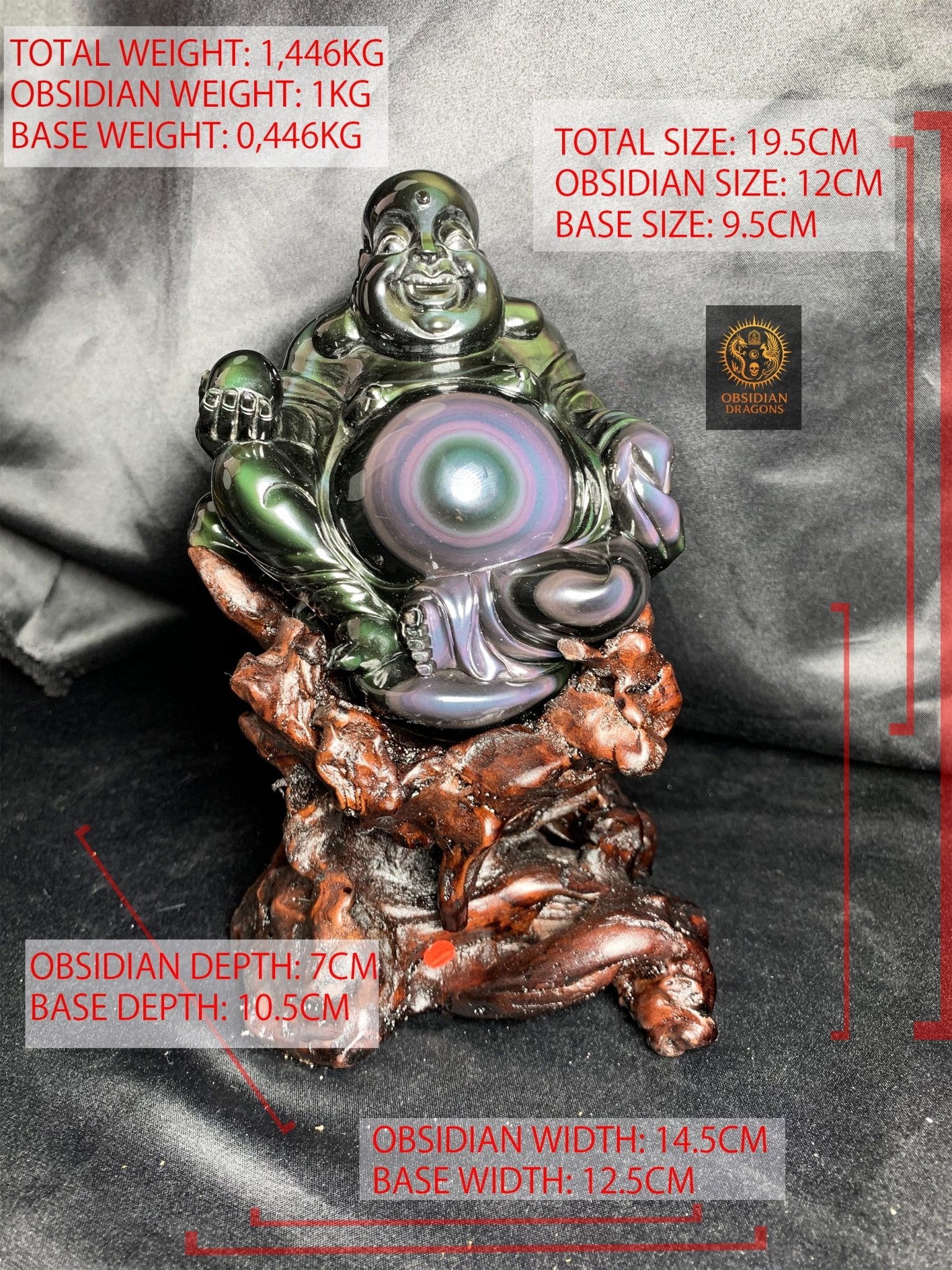 Statue de Bouddha en Obsidienne Œil Céleste – Bouddha Rieur | obsidian dragons