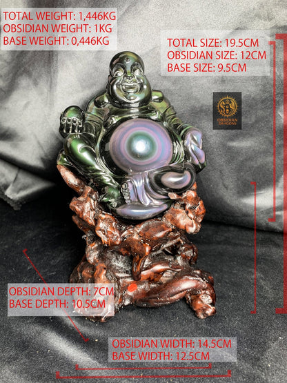 Statue de Bouddha en Obsidienne Œil Céleste – Bouddha Rieur | obsidian dragons