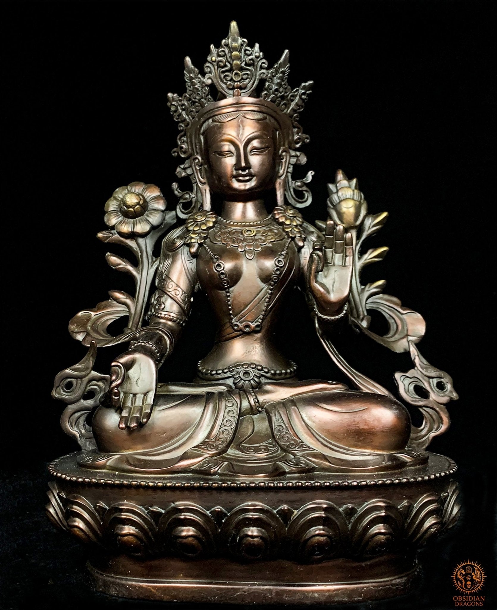 Statue de Tara Blanche en Bronze – Art Sacré Tibétain | obsidian dragons