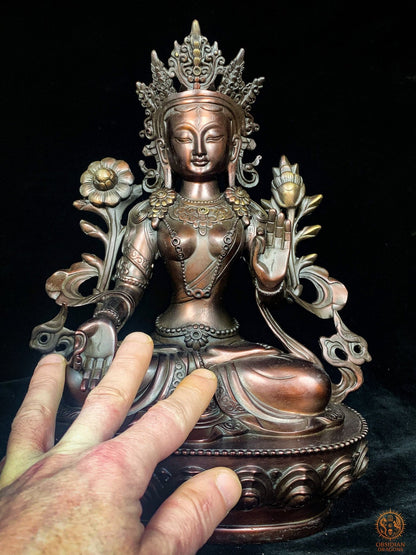 Statue de Tara Blanche en Bronze – Art Sacré Tibétain